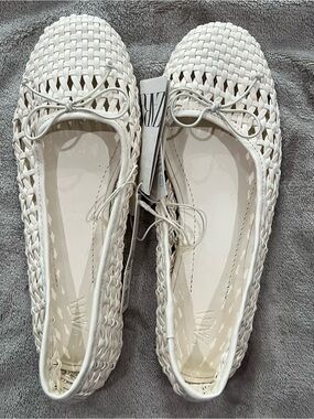 ZARA White Woven Bow-Trim Ballet Flats